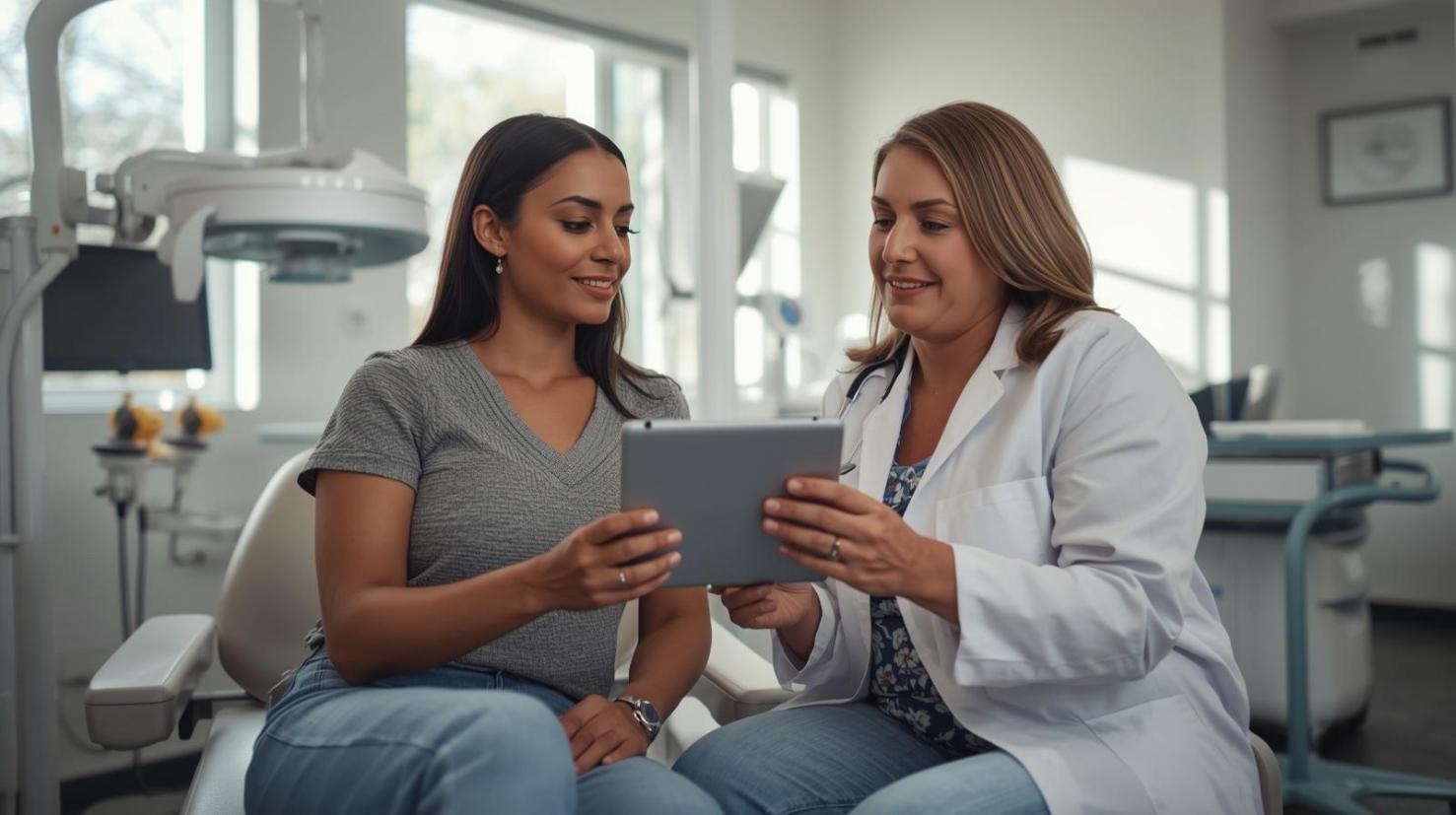 Doctor discussing vein wellness treatment with patient inside bright modern New Jersey clinic.
